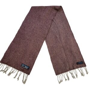 VTG Pierre Cardin Paris Lambswool Herringbone Scarf Burgundy Tan Fringe Italy